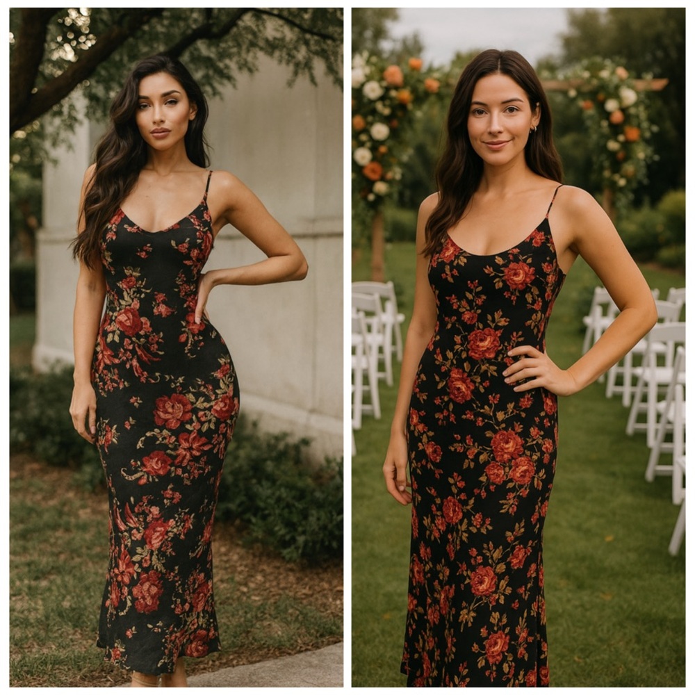 NWT Reformation Parma Black Red Floral Sleeveless Maxi Slip Dress Size M - Picture 5 of 13